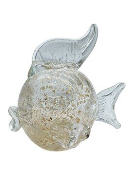 Clear And Gold Speckled Blown Glass Fish Figurine Ornament Decoration